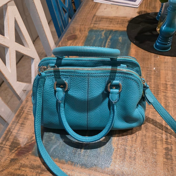 Women's Cole Haan Teal Leather Satchel Handbag -REFURBISHED - Picture 2 of 14